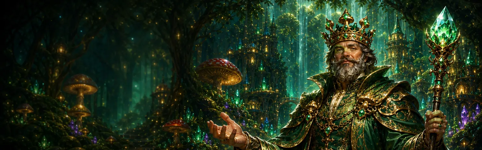 King Mycelion, the Emerald Sovereign of the mushroom kingdom