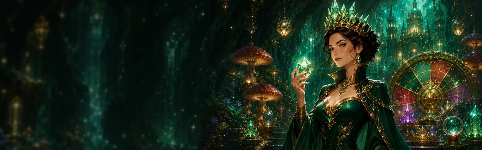 The Queen of the Royal Roots VIP club on her emerald throne