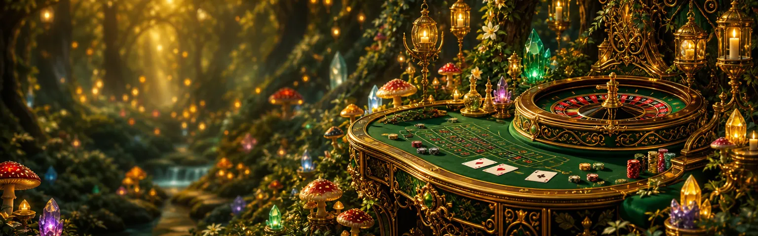 A live dealer studio built into an enchanted forest clearing
